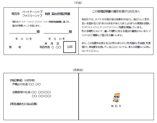 パートナーシップ・ファミリーシップ制度届出受理証明書サンプル